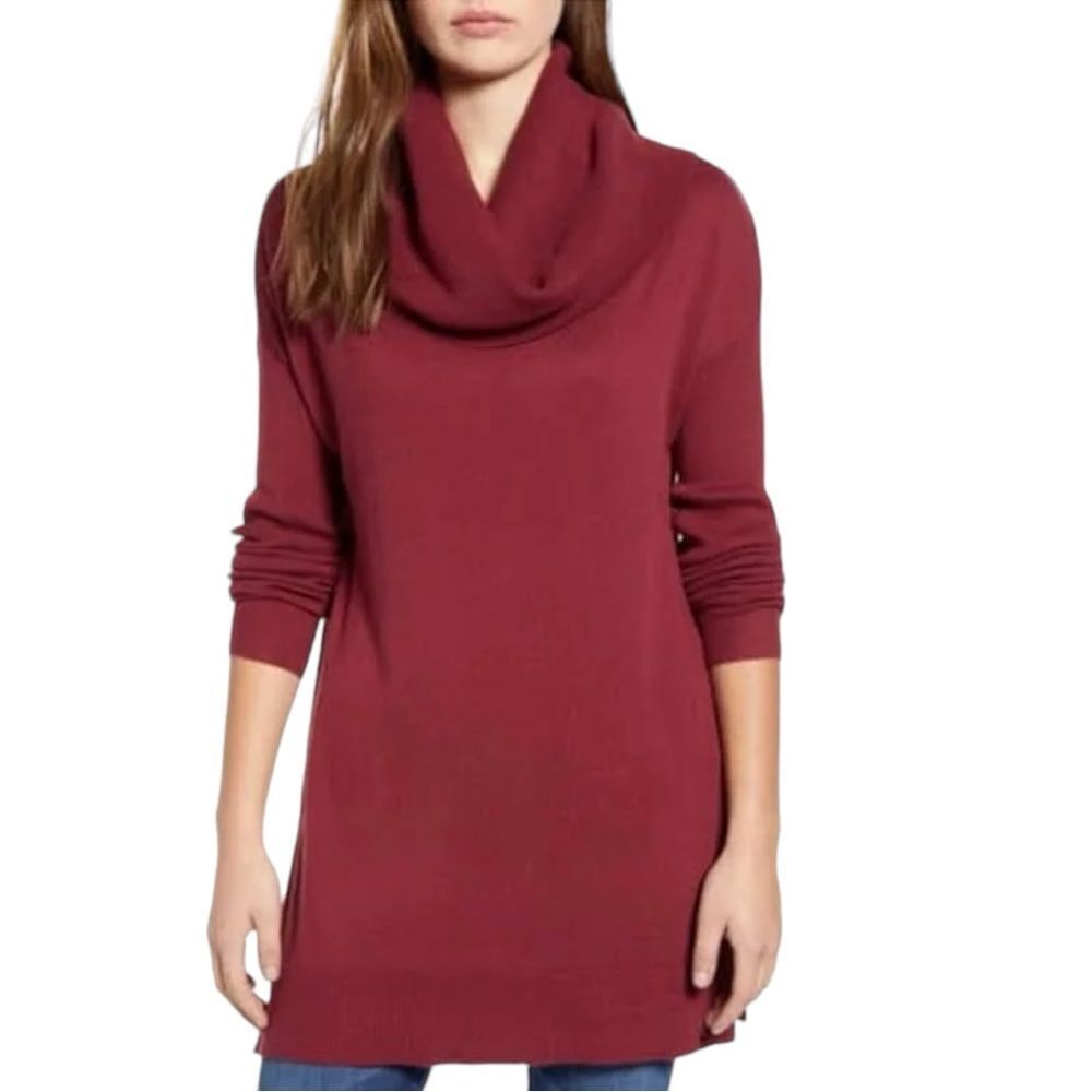 Caslon Burgundy Cowl Neck Side Slit Tunic Sweater NWT